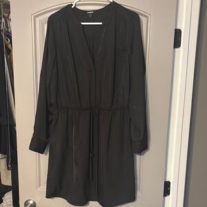 Express Gray Long Sleeve V-Neck Dress